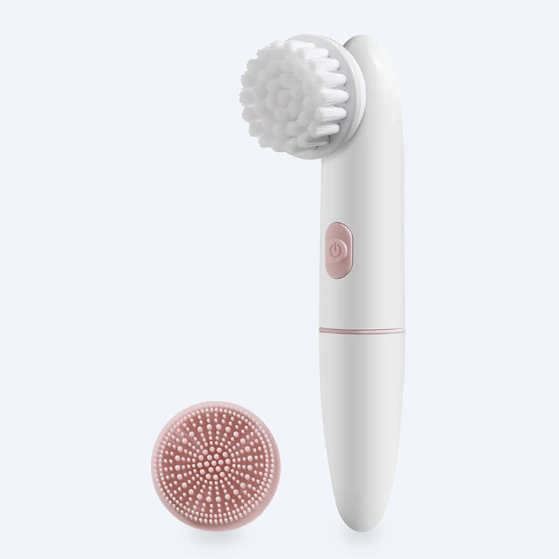 Portable Electric 2in1 Sonic Facial Cleansing Brush Silicone Face Scrubber