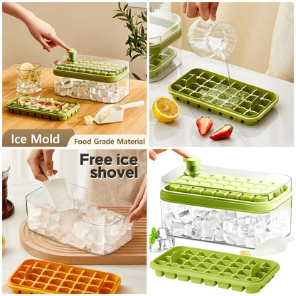 32 Grid Silicone Ice Cube Tray Mold With Lid Shovel Storage Box