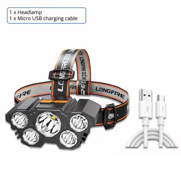 5 LED Headlight Flashlight USB Rechargeable Light with Flashing for Outdoor Climbing And Camping Light