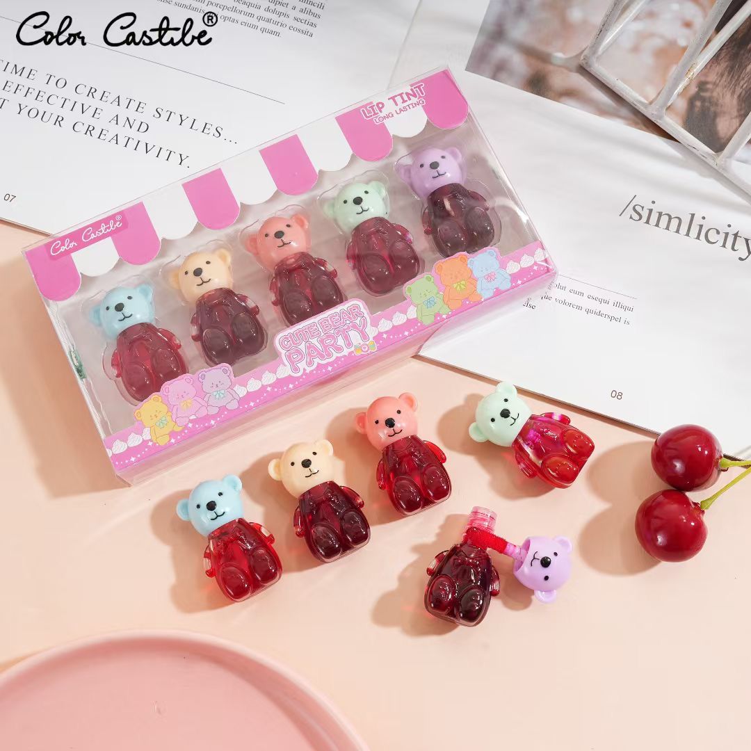 Color Castle Cute Bear Party Waterproof Lip Tint 5in1 Pack