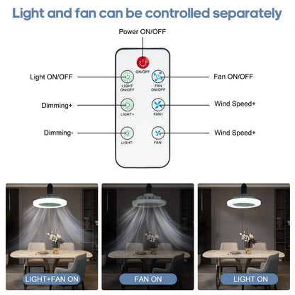 LED Ceiling Fan Light Remote Control Dimmable 3 Speed Wind Speed