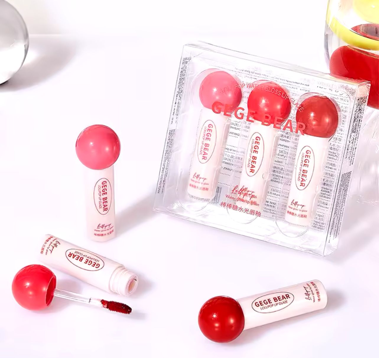 Gege Bear Lollipop Lip Gloss 3Pcs Set