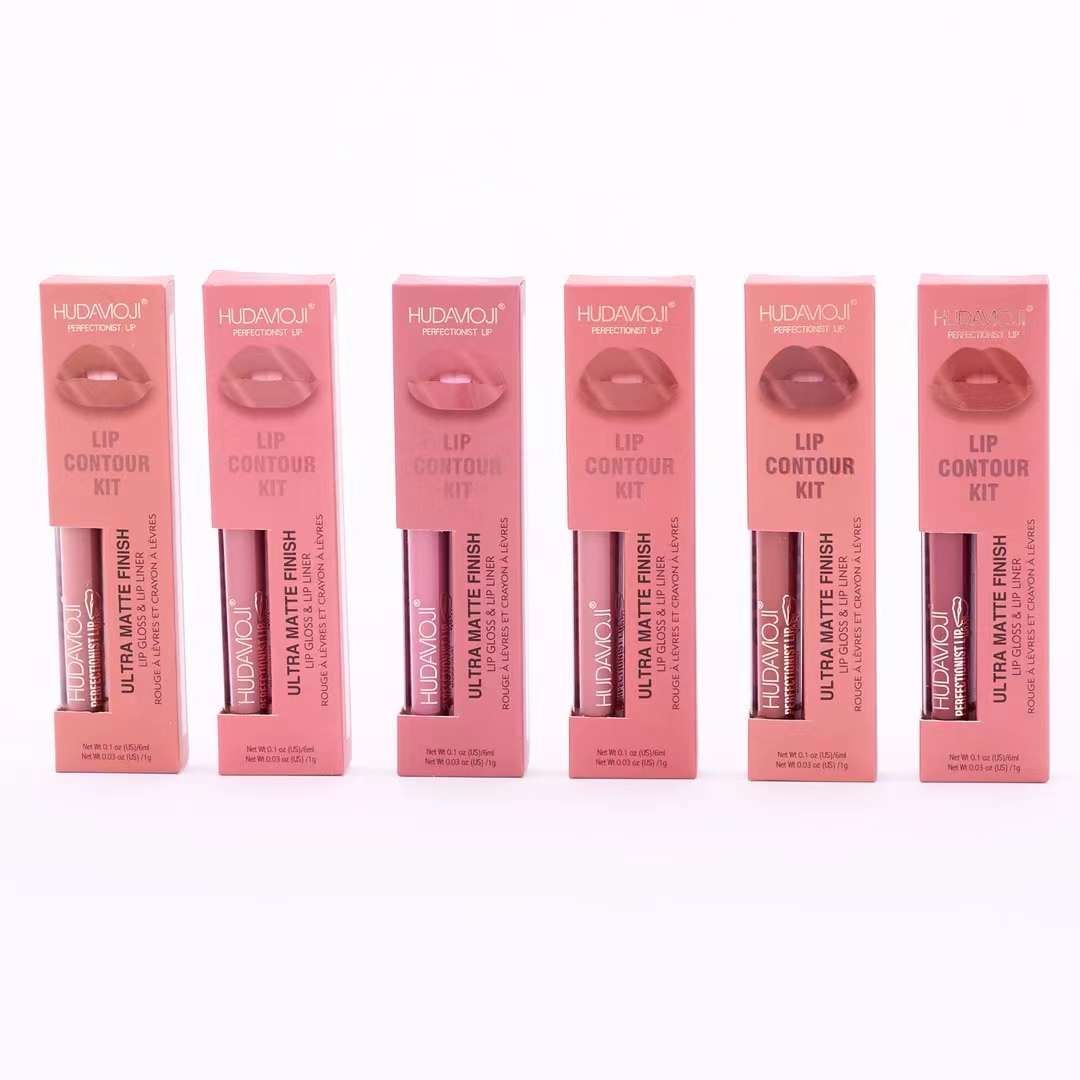 Hudamoji Ultra Matte Finish Lip Gloss And Lip Liner Lip Contour Set