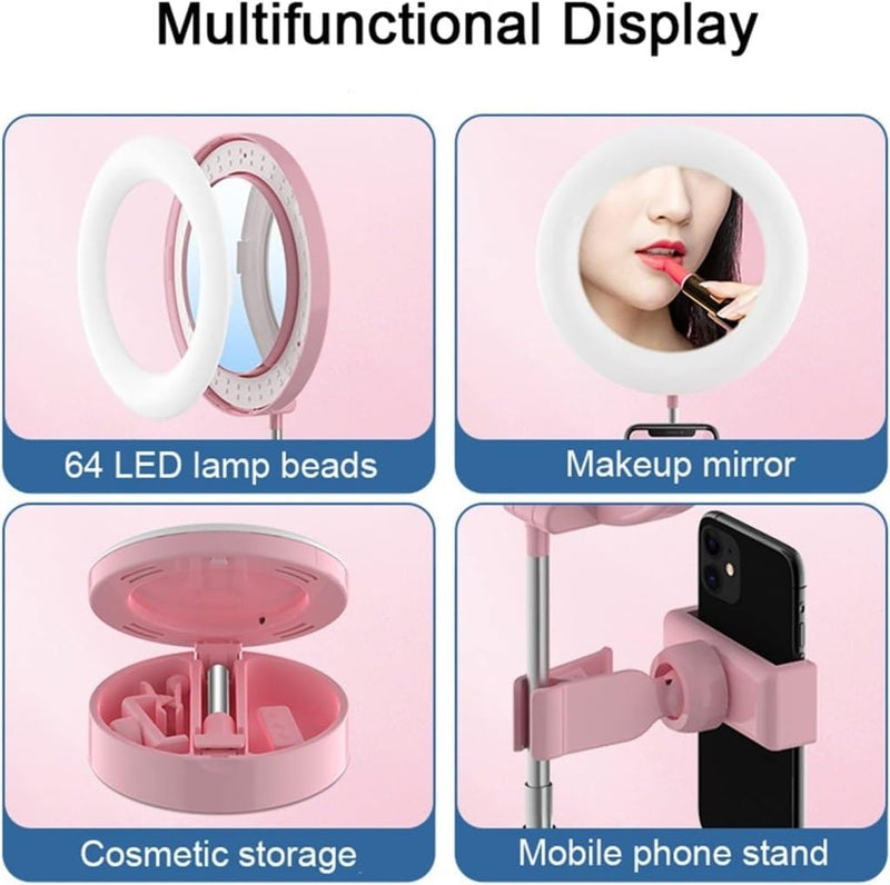 Multipurpose Foldable Universal LED Ring Light With Mirror And Mobile Holder