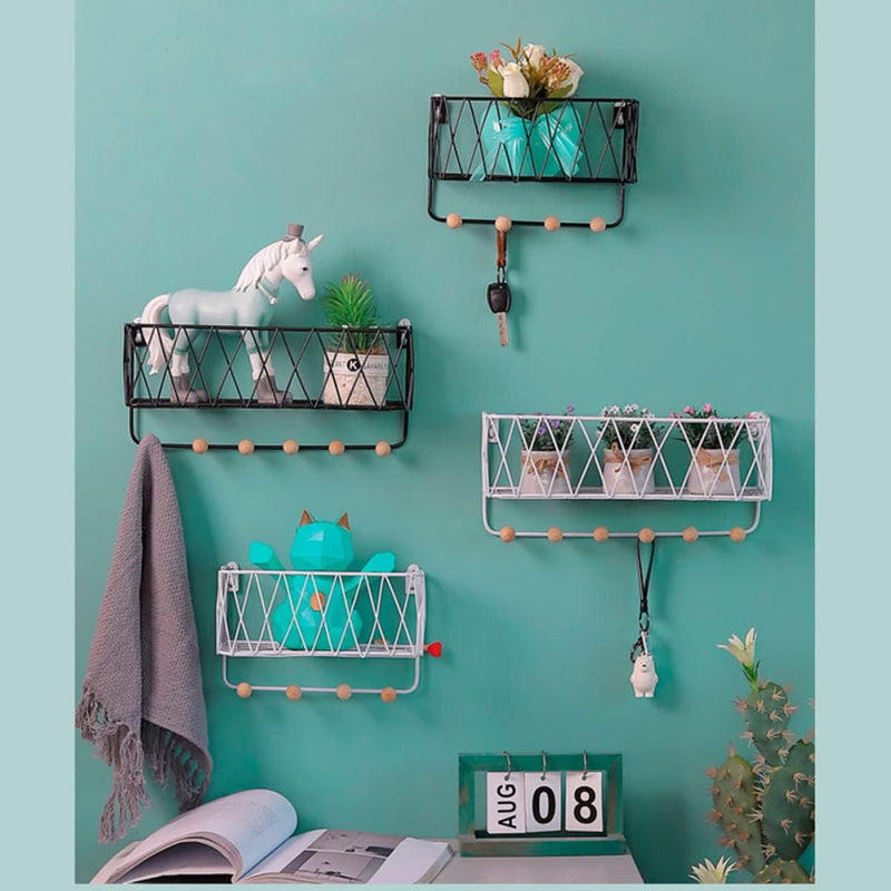 Wall Mounted Criss Cross Wall Shelf Storage Rack With Hook