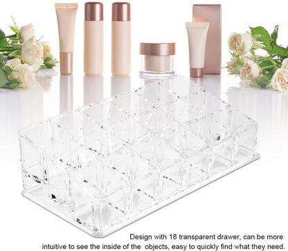 Lipstick Storage Box with 18 Grids, Transparent Acrylic Lipstick Display Stand, Cosmetic Makeup Organizer, Lipstick Holder Lipstick, Jewelry