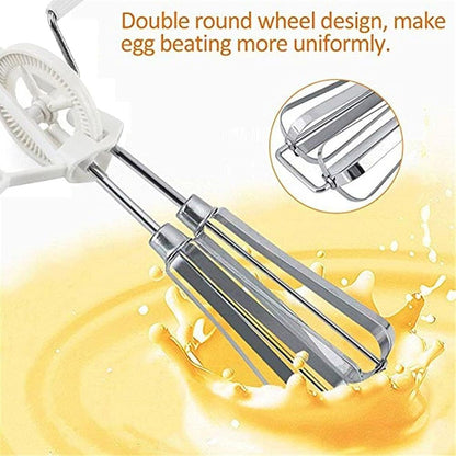 Multifunctional Stainless Steel Rotary Handheld Manual Whisk Double Egg Beater Mixer