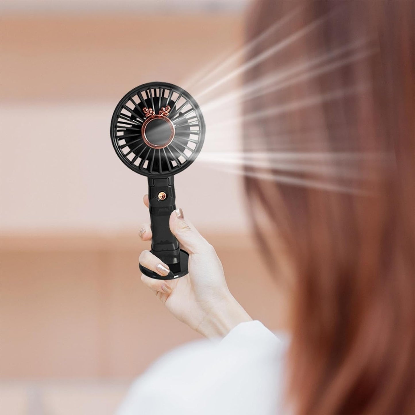Portable Handheld Fan 3 Adjustable Modes Rechargeable Personal Fan Compact with Phone Holder Desk Fan