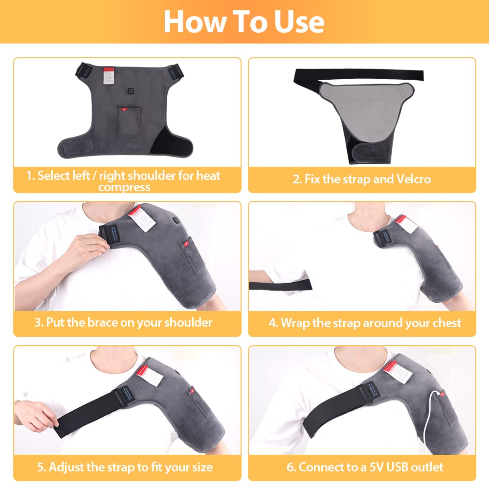 Portable Heat Shoulder Wrap Belt USB Shoulder Heating Pad Rotator Cuff Pain Upper Arm Muscle Relief 3 Heating Setting