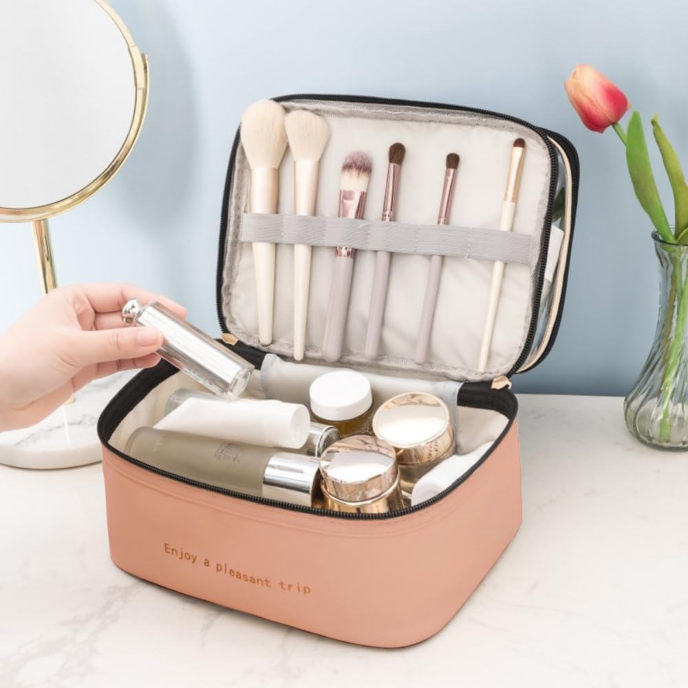 Multifunctional Double Zip 2 Layer Cosmetic Pouch Makeup Bag Organizer