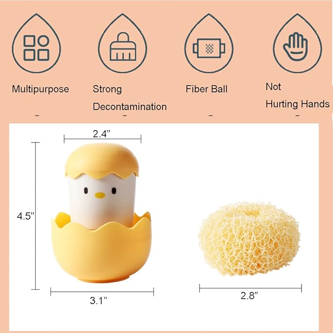 Multipurpose Cute Eggshell Chicken Cleaning Brush Scrubber Detachable Handle And Fiber Ball