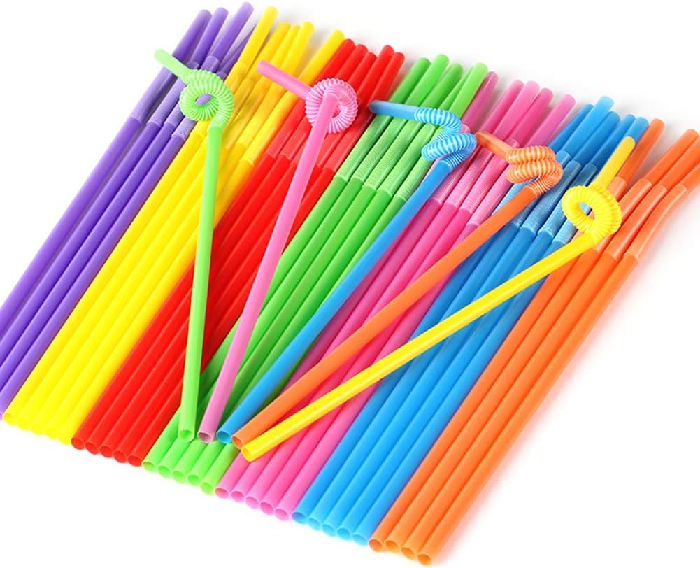 100Pcs Disposable Bendable Plastic Color Straw