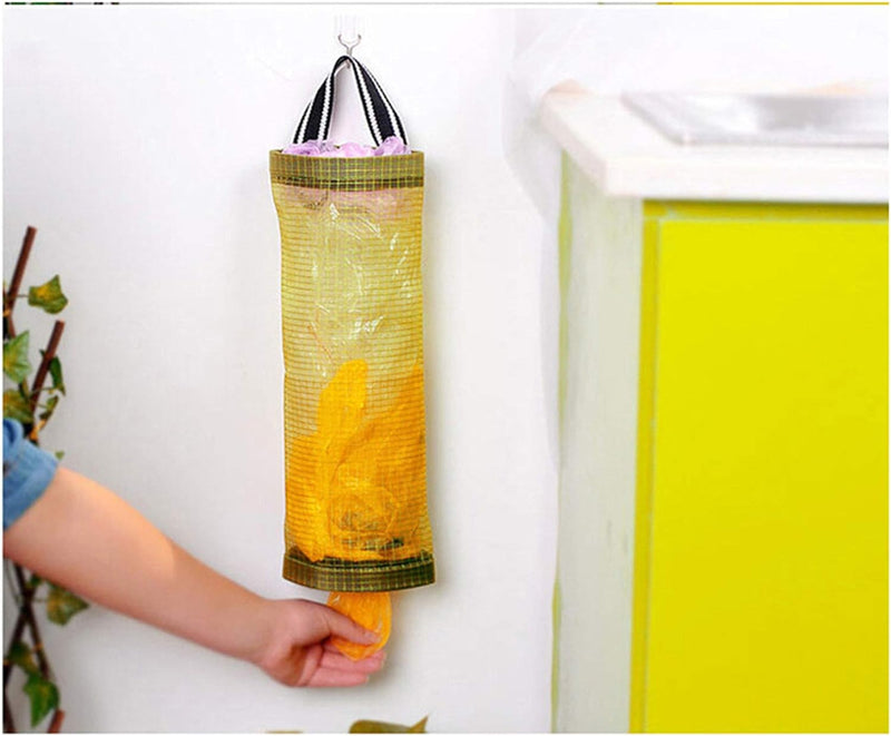 Hanging Mesh Grocery Bag Holder Storage Bag Dispenser