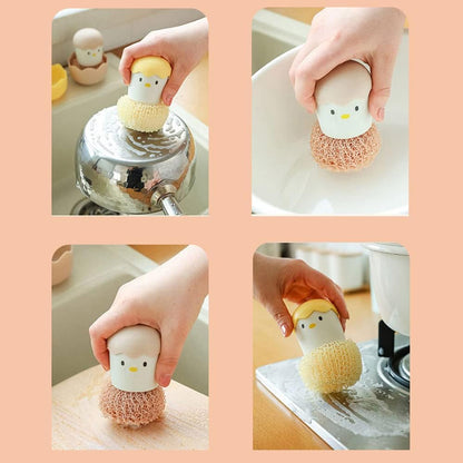 Multipurpose Cute Eggshell Chicken Cleaning Brush Scrubber Detachable Handle And Fiber Ball