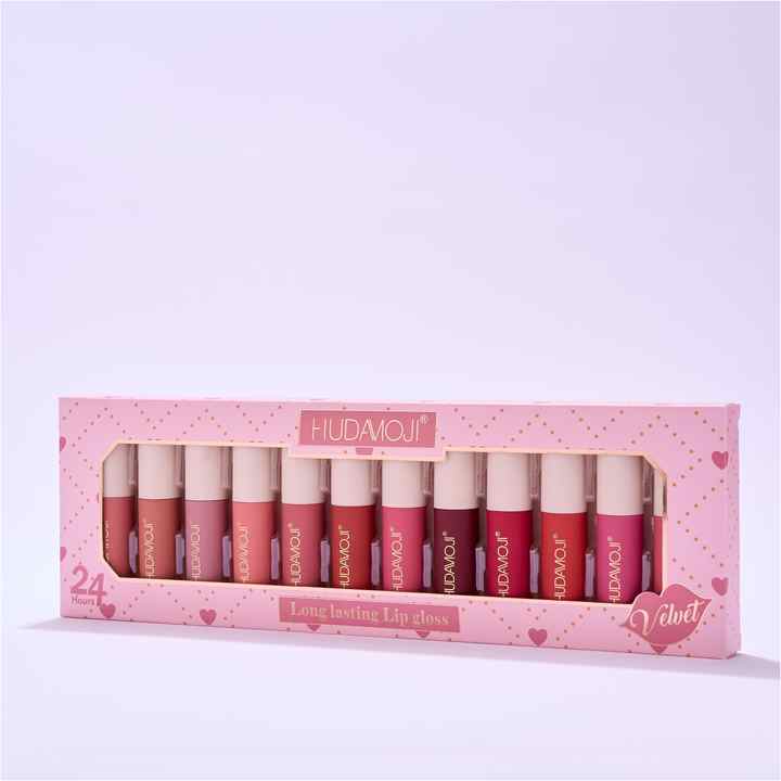 Hudamoji Mini Matte Velvet Long Lasting Lip Gloss 12Pcs Set