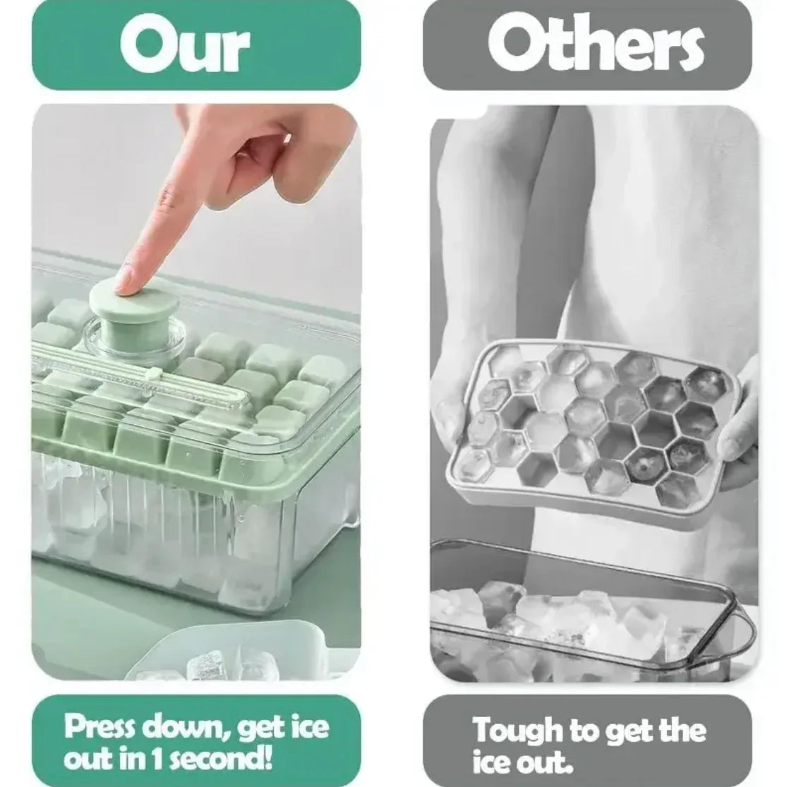 Creative One Button Press Type Double Layer Ice Cube Mold Ice Box With Lid Design Ice Cube Mold Tray