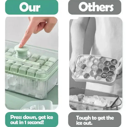 Creative One Button Press Type Double Layer Ice Cube Mold Ice Box With Lid Design Ice Cube Mold Tray