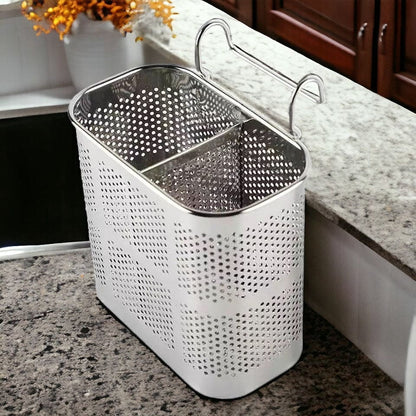 Multifunctional Stainless Steel Utensil Holder Cutlery Chopstick Holder Basket With Hook
