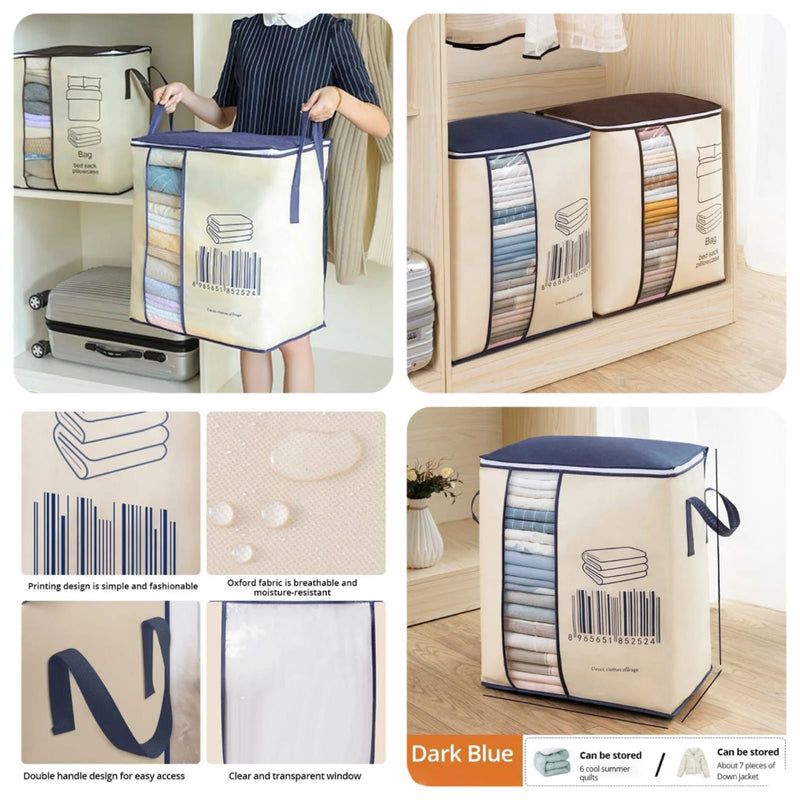 Multipurpose Non Woven Storage Bag Organizer With Handle Transparent Visual Window for Clothes & Blanket