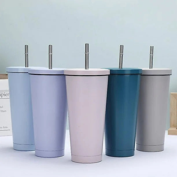 Stainless Steel Coffee Cup Glass With Lid Straw 700ml Only Red Color