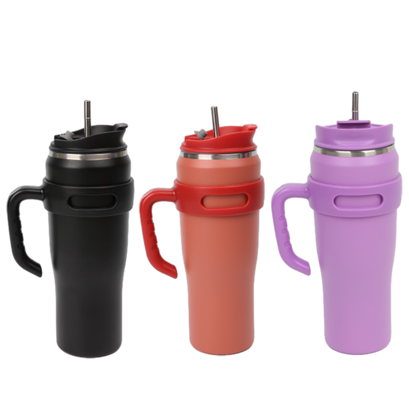 Vacuum Double Walled Tumbler With Handle And Straw Leak-Proof Lid