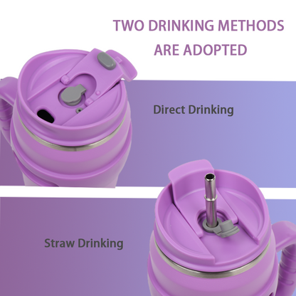 Vacuum Double Walled Tumbler With Handle And Straw Leak-Proof Lid