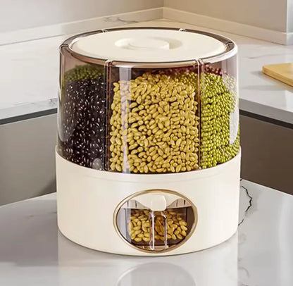 6 Grid Food Grain Storage Container 360° Rotating Cereal Container Dispenser
