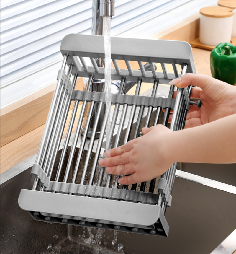 Multifunctional Adjustable Stainless Steel Sink Drainer Basket Drain Rack