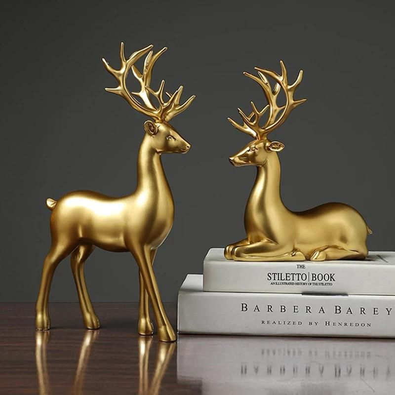 Nordic Luxury Resin Deers Statue Ornament 2Pcs Set Fiber Material