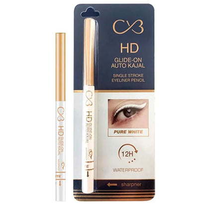 CVB HD Glide On Auto Kajal Single Stroke Eyeliner Pencil Pure White Waterproof﻿