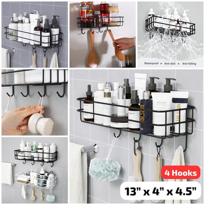 Metal Wall Storage Rack With 4 Hooks