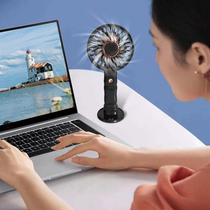 Portable Handheld Fan 3 Adjustable Modes Rechargeable Personal Fan Compact with Phone Holder Desk Fan