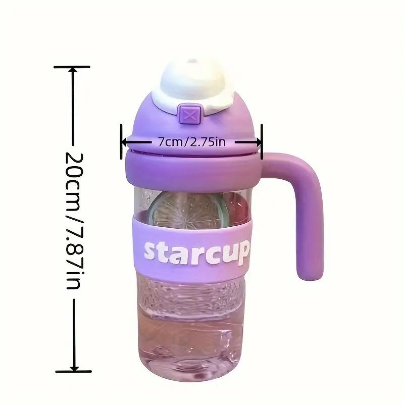 Cute Star Cup Water Bottle Tumbler With Handle And Straw 600ml