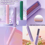 Mini 2in1 Professional Wireless Rechargeable Hair Straightener Curler Comb