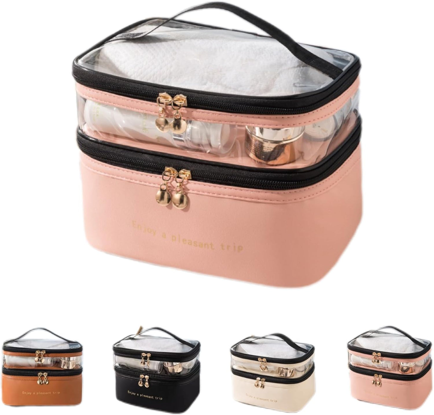 Multifunctional Double Zip 2 Layer Cosmetic Pouch Makeup Bag Organizer