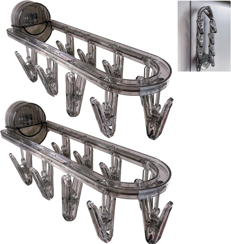 Foldable Wall Mounted Suction Cup Clothes Drying Rack Hanger Rack with 9 Clips