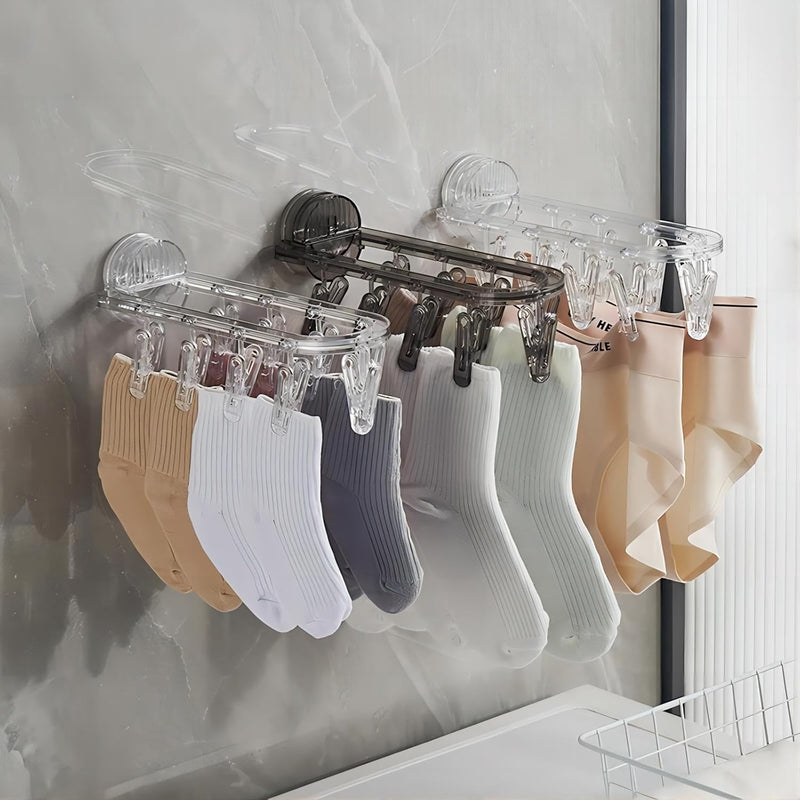 Foldable Wall Mounted Suction Cup Clothes Drying Rack Hanger Rack with 9 Clips