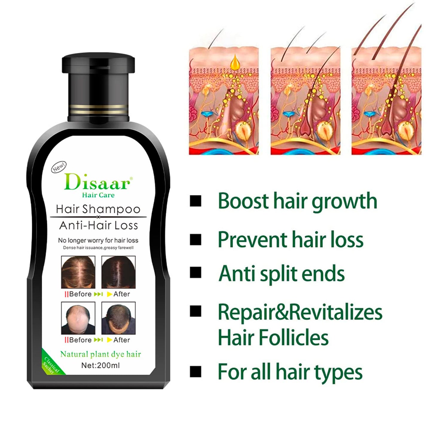 Disaar Natural Plant Dye Hair Shampoo Anti Hair Loss Hair Growth