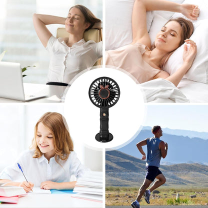 Portable Handheld Fan 3 Adjustable Modes Rechargeable Personal Fan Compact with Phone Holder Desk Fan