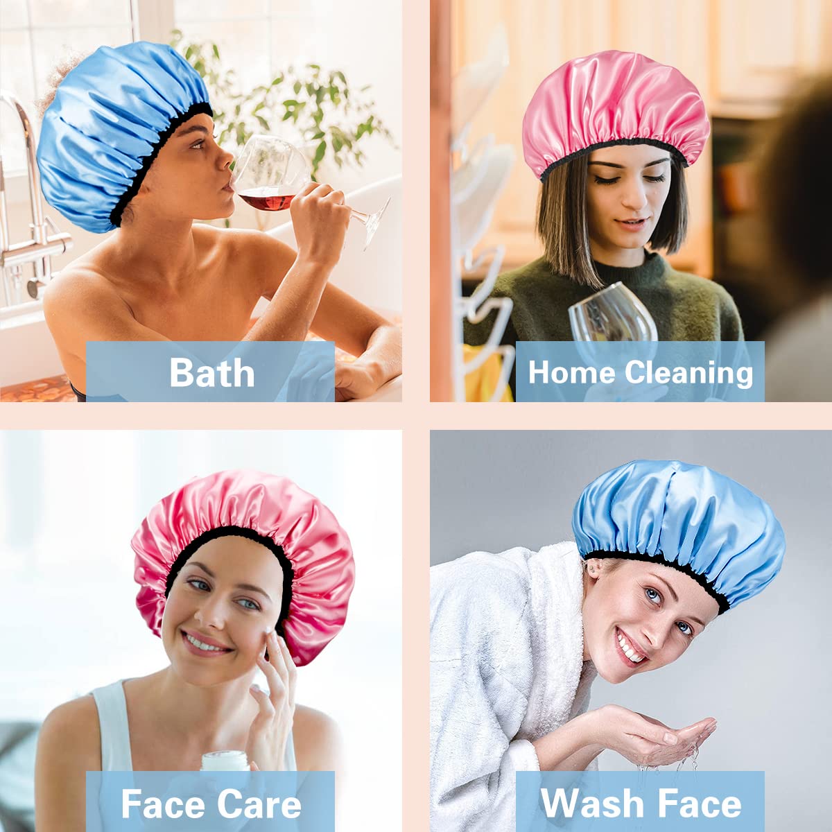 Adjustable Reusable Shower Cap Double-Layer Waterproof