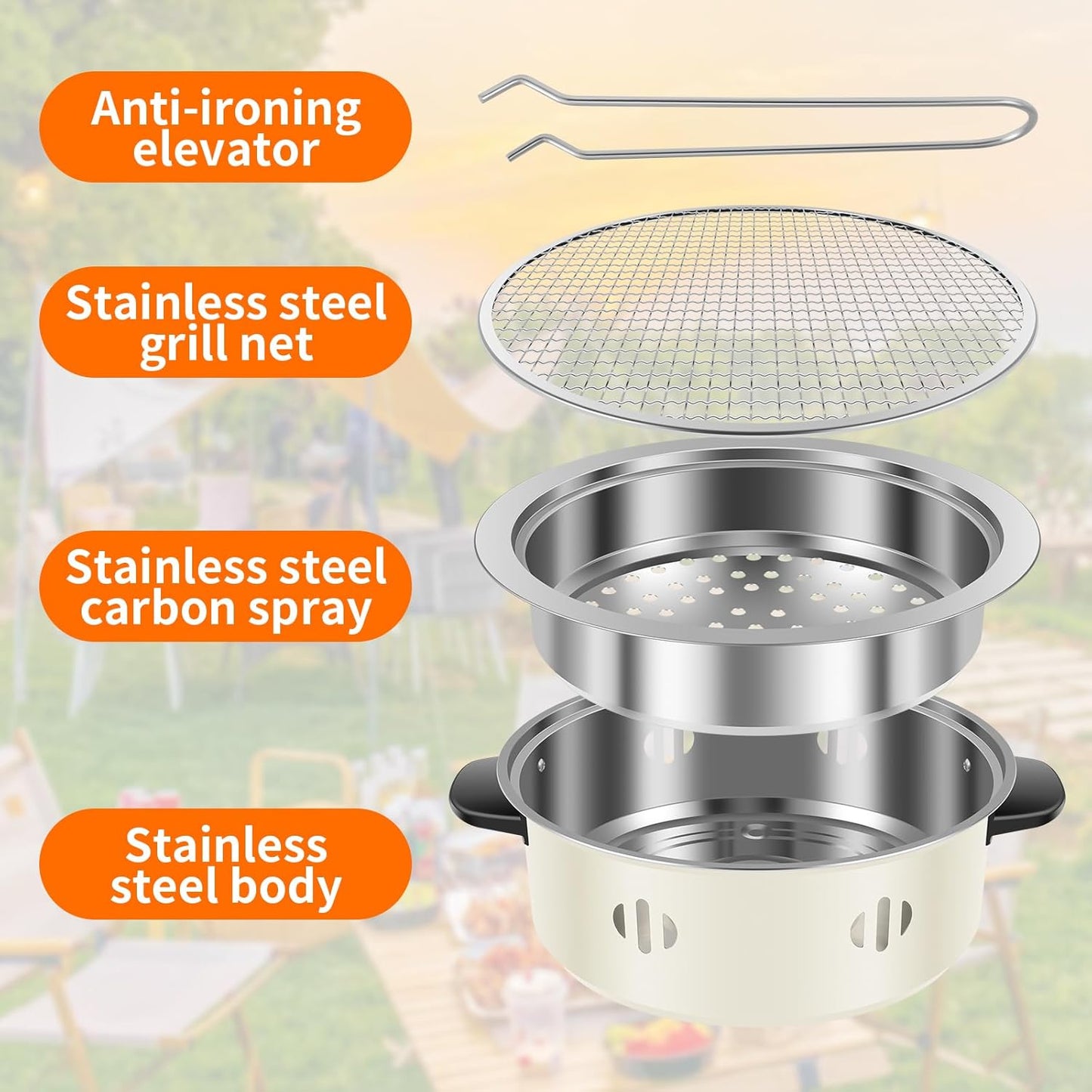 Portable Stainless Steel Barbecue Grill Korean Charcoal Stove Stainless Steel Split BBQ Stove Round Non-stick Barbecue Rack For Outdoor
