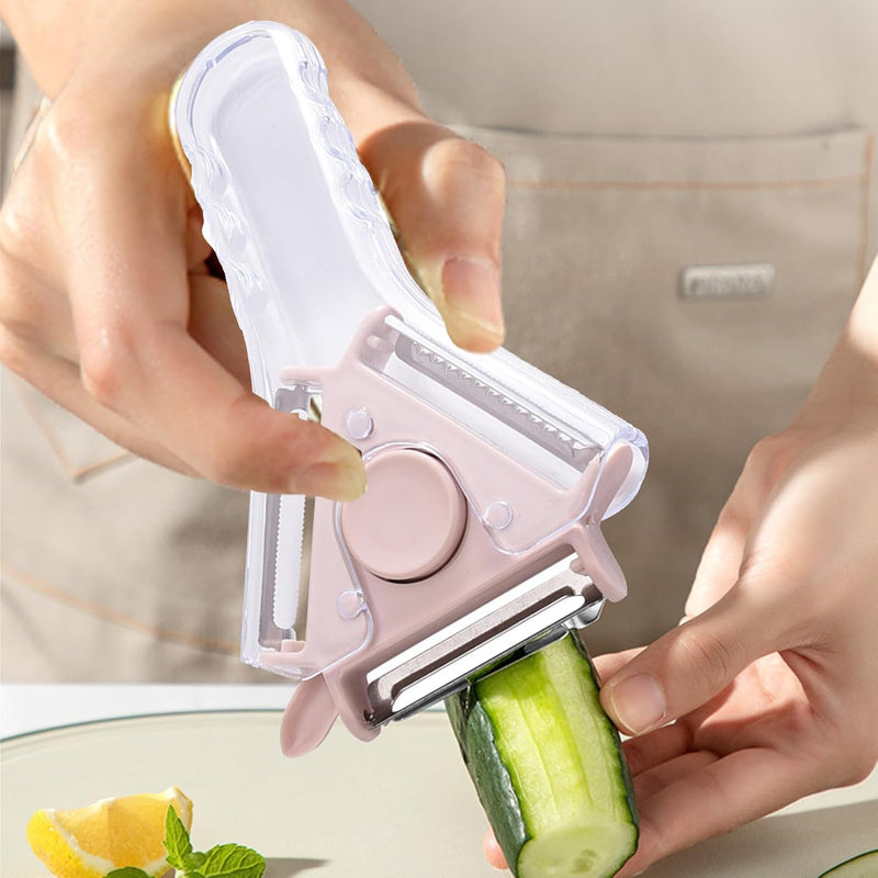 3 In 1 Multipurpose Handheld Stainless Steel Vegetable And Fruit Peeler With 3 Rotary Detachable Sharp Blades