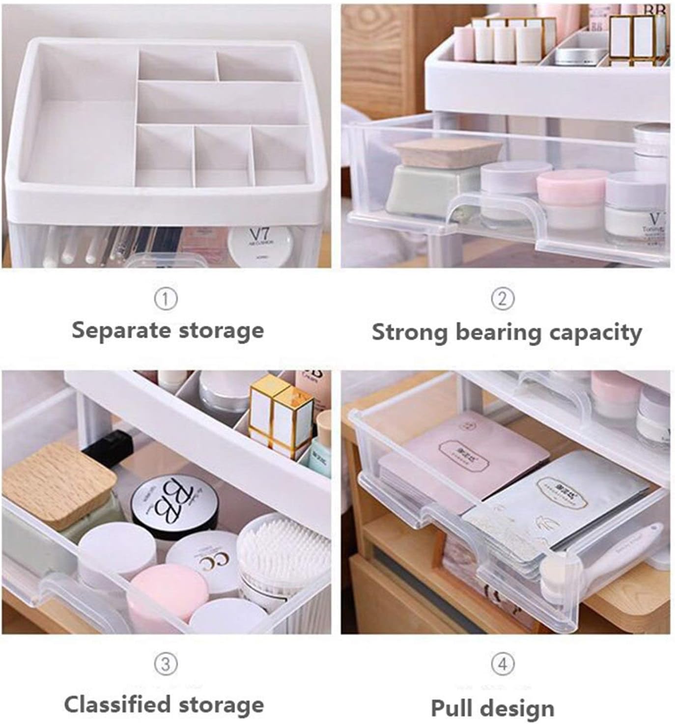 Multipurpose 3 Clear Drawers Makeup Cosmetic Countertop Organizer Storage Box