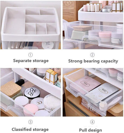 Multipurpose 3 Clear Drawers Makeup Cosmetic Countertop Organizer Storage Box