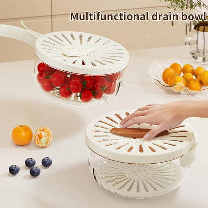 Multifunction 2in1 Food Colander With Handle Draining Bowl With Lid