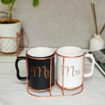 Mr & Mrs Mugs with Stand Set