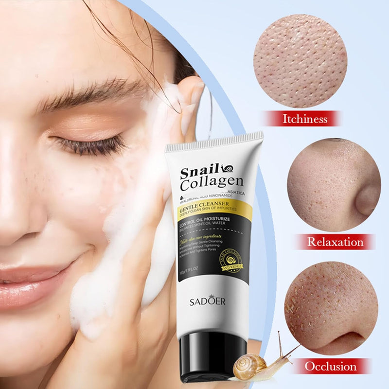 Sadoer Snail Collagen Snail Mucin Cleanser Repairing and Daily Deep Cleansing for Dry & Sensitive Skin Face Wash