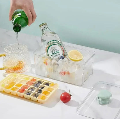 Creative One Button Press Type Double Layer Ice Cube Mold Ice Box With Lid Design Ice Cube Mold Tray