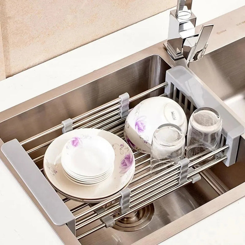 Multifunctional Adjustable Stainless Steel Sink Drainer Basket Drain Rack