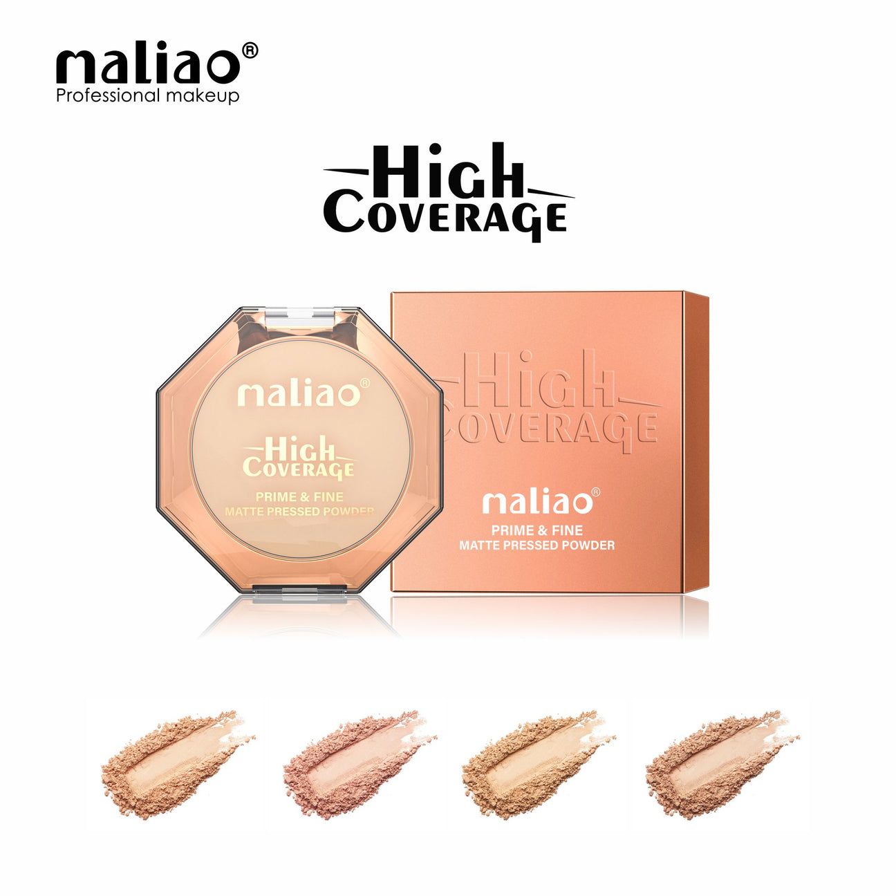 Maliao High Coverage Prime &amp; Fine Matte Pressed Powder - Long-Lasting Compact Powder for Flawless Skin